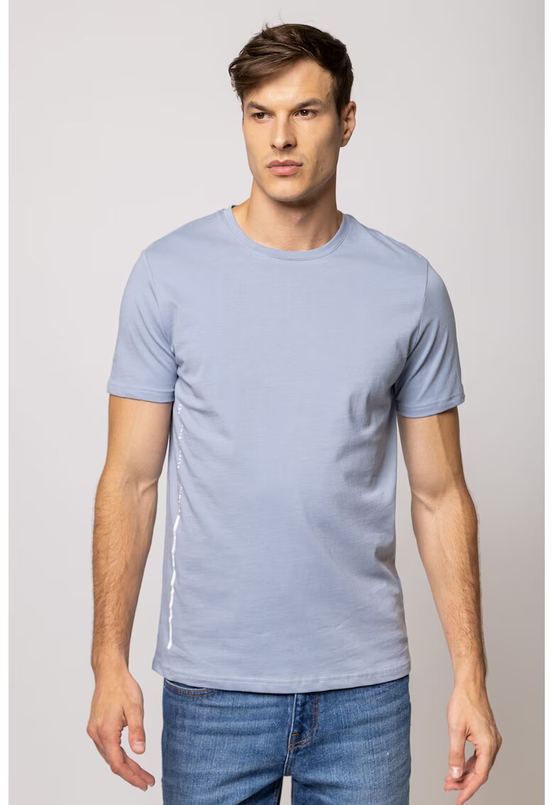 Heavy Tools Tricou cu decolteu la baza gatului si model uni Means - Albastru pastel