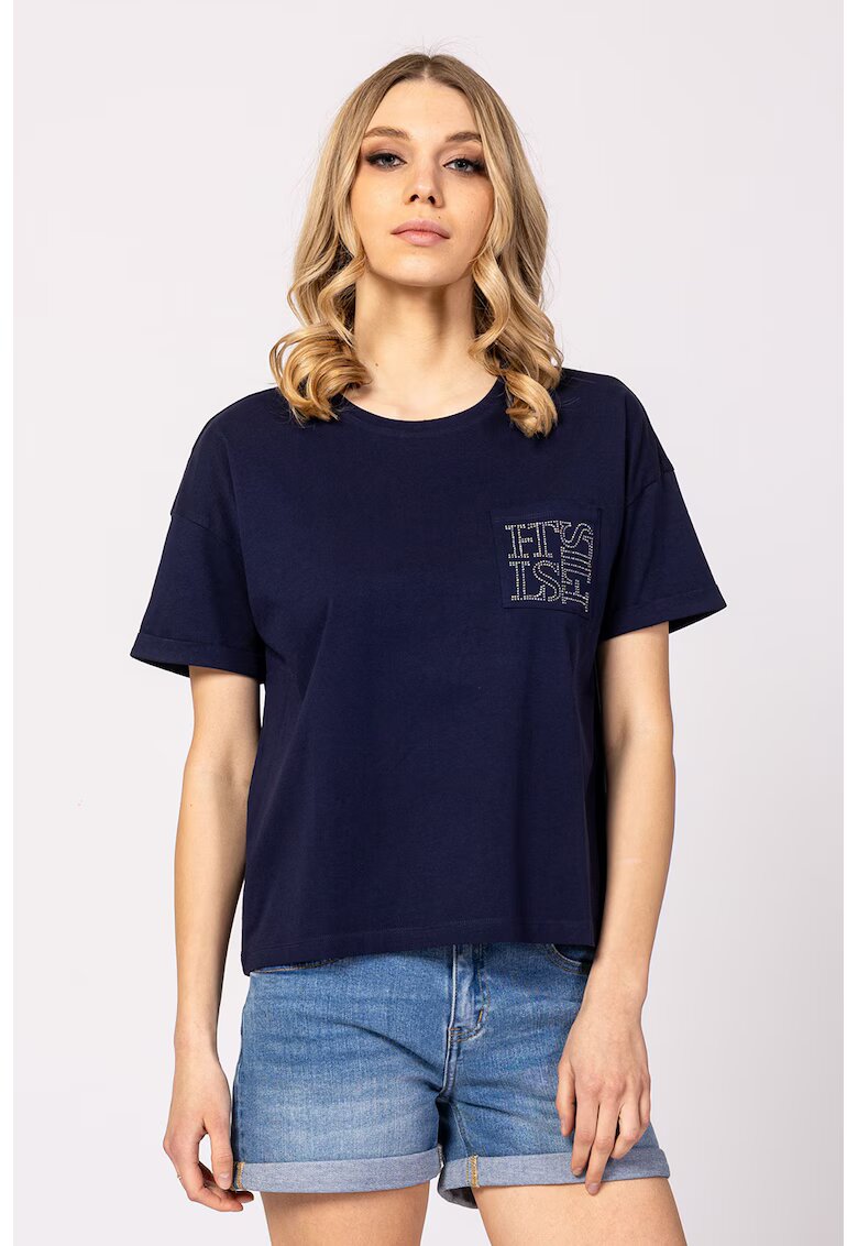 Heavy Tools Tricou cu decolteu rotund si logo de strasuri Mirin - Bleumarin