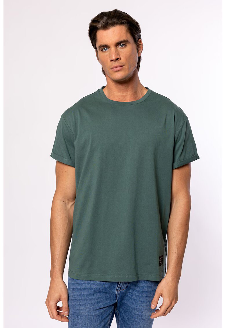 Heavy Tools Tricou de bumbac cu decolteu la baza gatului Meren - Verde feriga