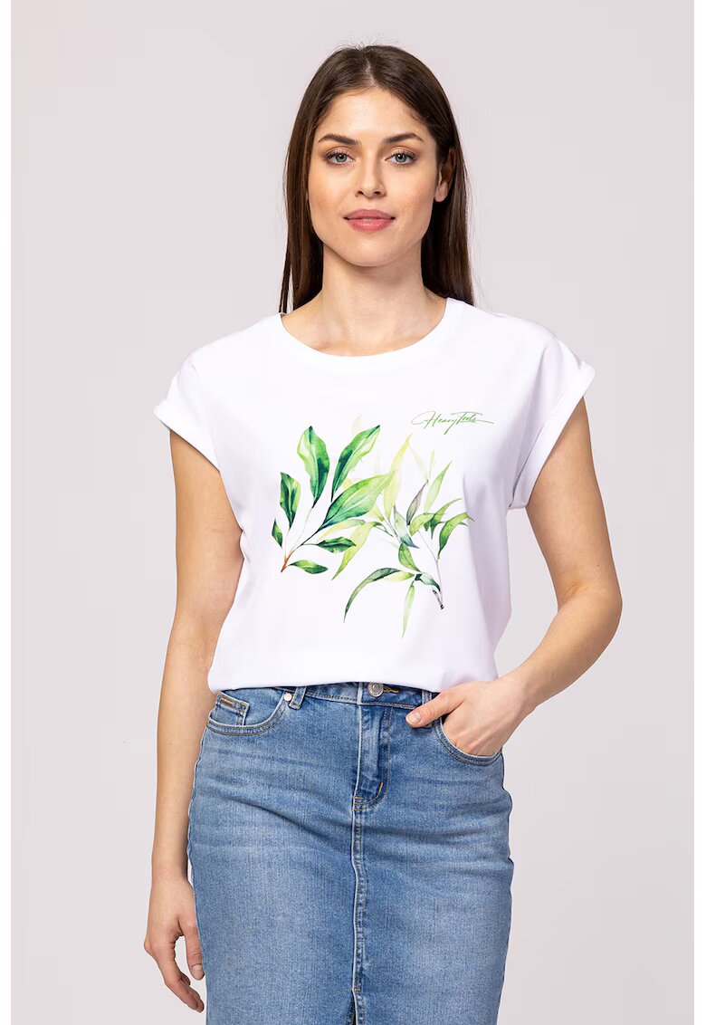 Heavy Tools Tricou lejer din amestec de modal cu imprimeu Mona - Alb optic/Verde deschis
