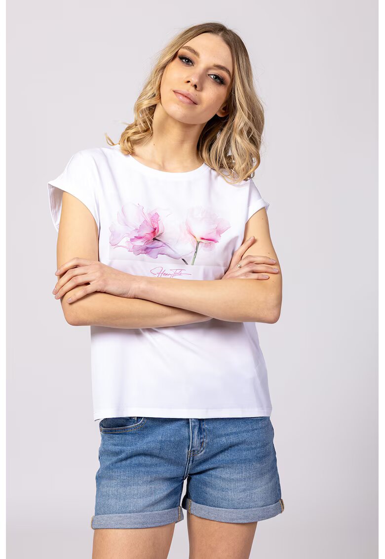 Heavy Tools Tricou lejer din amestec de modal cu imprimeu Mona - Lila/Alb optic
