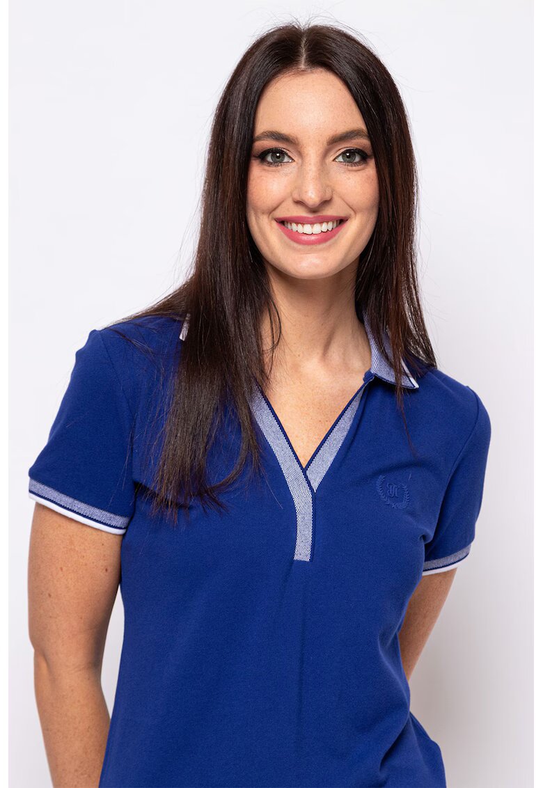 Heavy Tools Tricou polo cu decolteu in V Dinola - Alb/Albastru royal