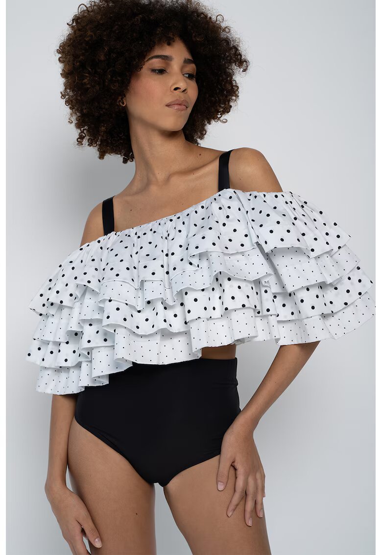 HELENE GALWAS Bluza crop cu volane - Alb optic
