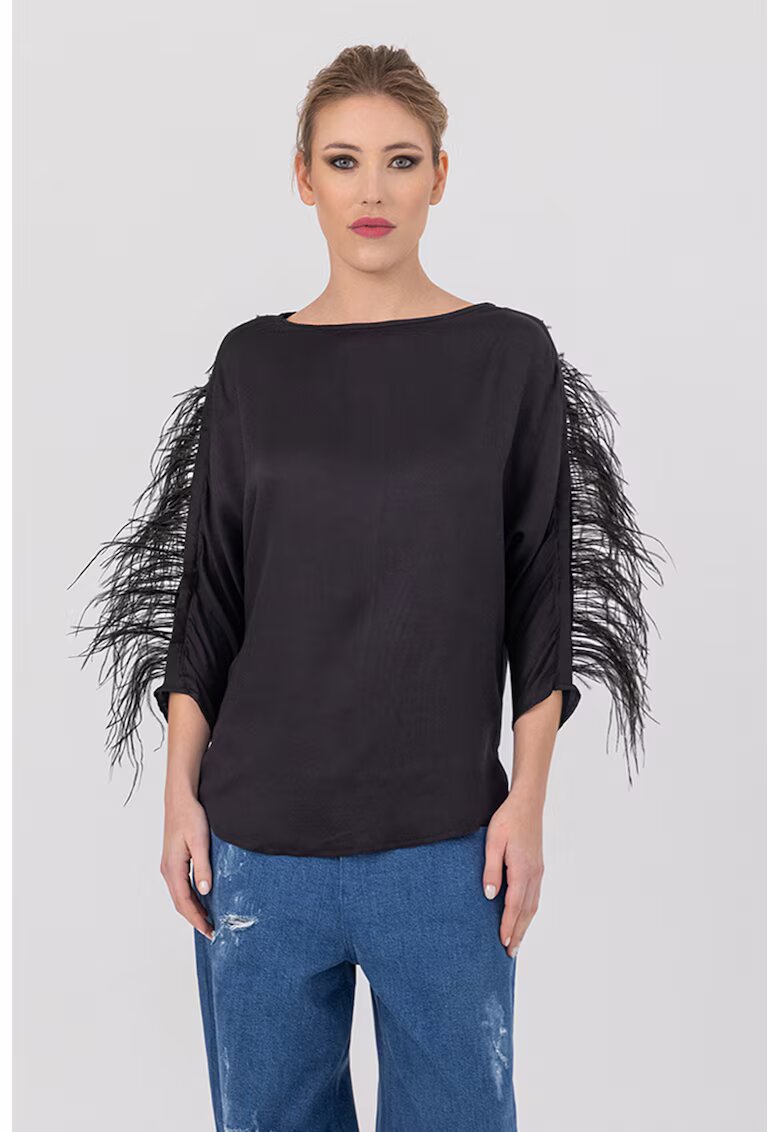 HELENE GALWAS Bluza cu aplicatii cu pene Abba - Negru