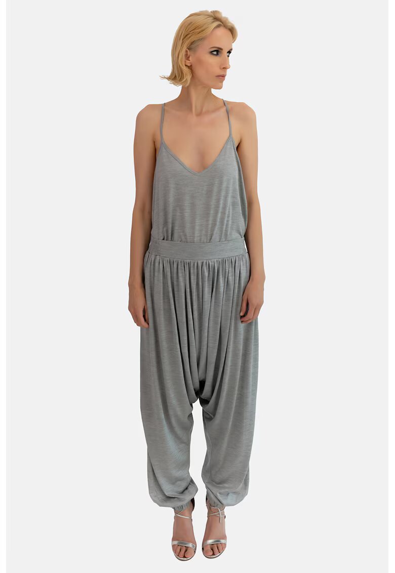 HELENE GALWAS Pantaloni baggy din matase Ingrid - Gri melange