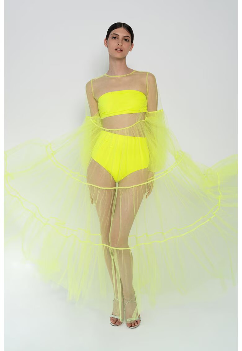 HELENE GALWAS Rochie maxi din tul transparent Alena - Galben pai