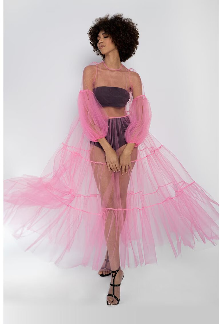 HELENE GALWAS Rochie maxi din tul transparent Alena - Roz pastel