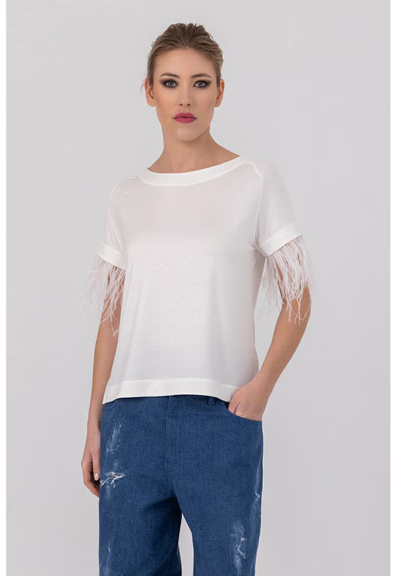 HELENE GALWAS Tricou cu aplicatii cu pene Ariel - Alb optic