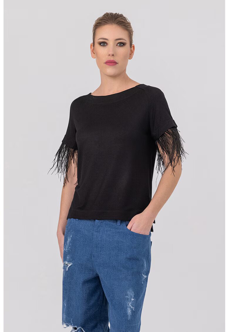 HELENE GALWAS Tricou cu aplicatii cu pene Ariel - Negru