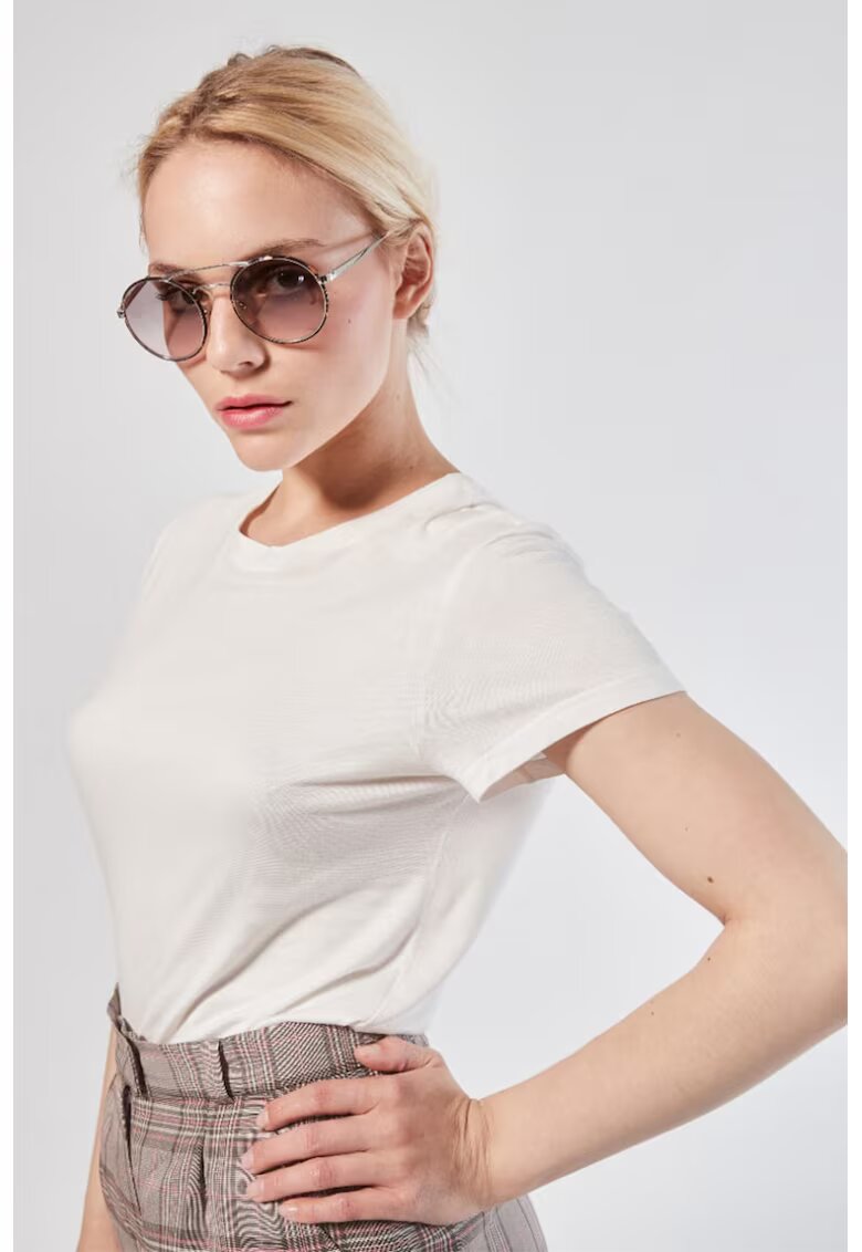 HELENE GALWAS Tricou cu decolteu rotund Franca - Alb murdar