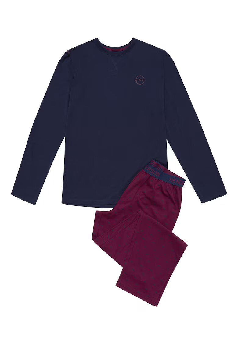 Henderson Pijama barbati albastru turcoaz si rosu inchis - bumbac - maneca lunga - set bluza si pantaloni