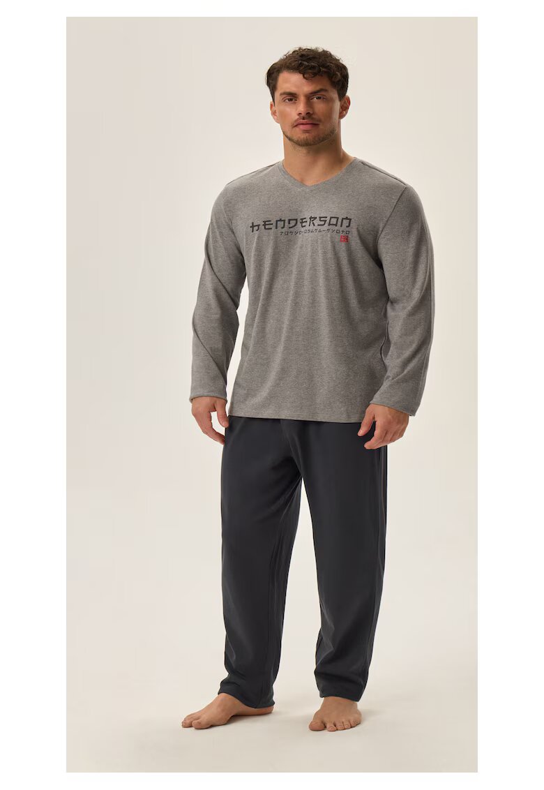 Henderson Pijama barbati gri si bleumarin - bumbac - maneca lunga - set bluza si pantaloni