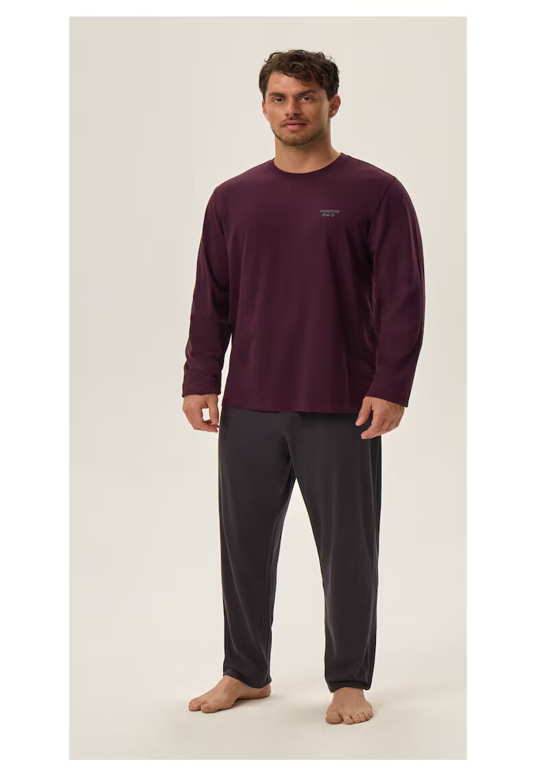 Henderson Pijama barbati Hoax - bumbac - violet-gri - maneca lunga - pantaloni lungi - set bluza si pantaloni