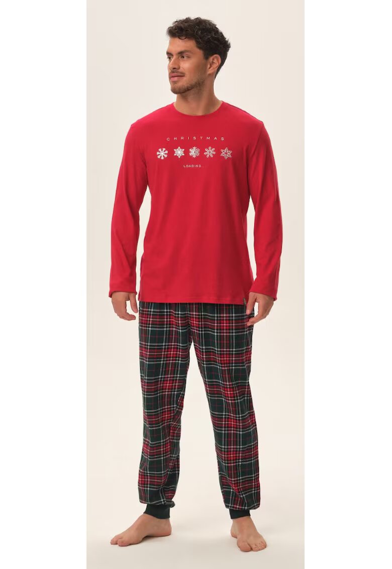 Henderson Pijama barbati Honest - rosu - bumbac - imprimeu Craciun - bluza cu maneca lunga si pantaloni lungi