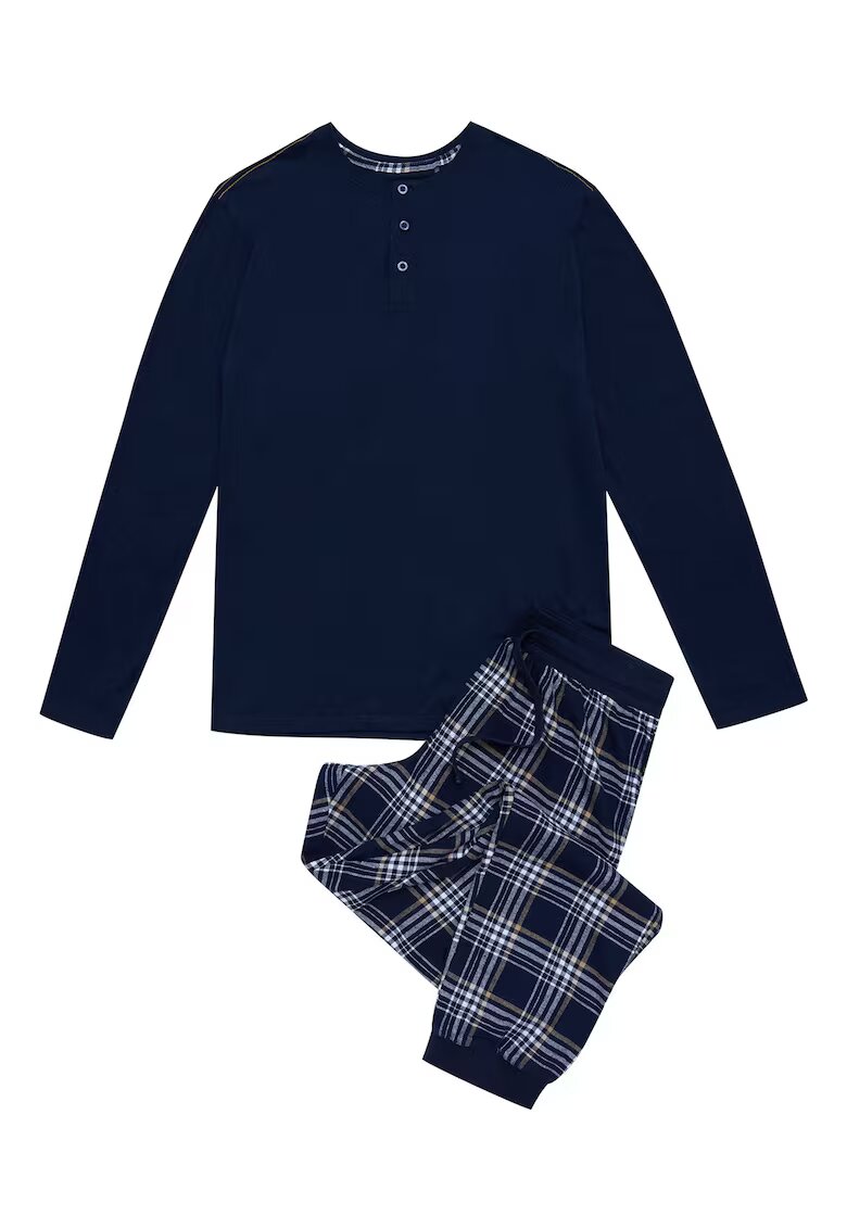 Henderson Pijama barbati Honor - albastru - bumbac - maneca lunga - set bluza si pantaloni