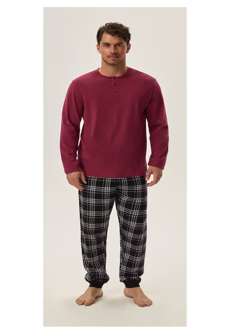 Henderson Pijama barbati Honor - bumbac - zmeura si negru - maneca lunga - set bluza si pantaloni