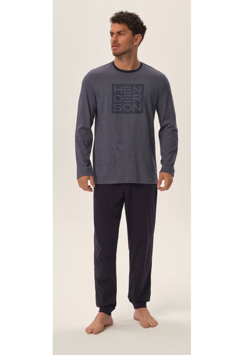 Henderson Pijama barbati Jarvis - albastru - bumbac - bluza cu maneca lunga si pantaloni lungi - set