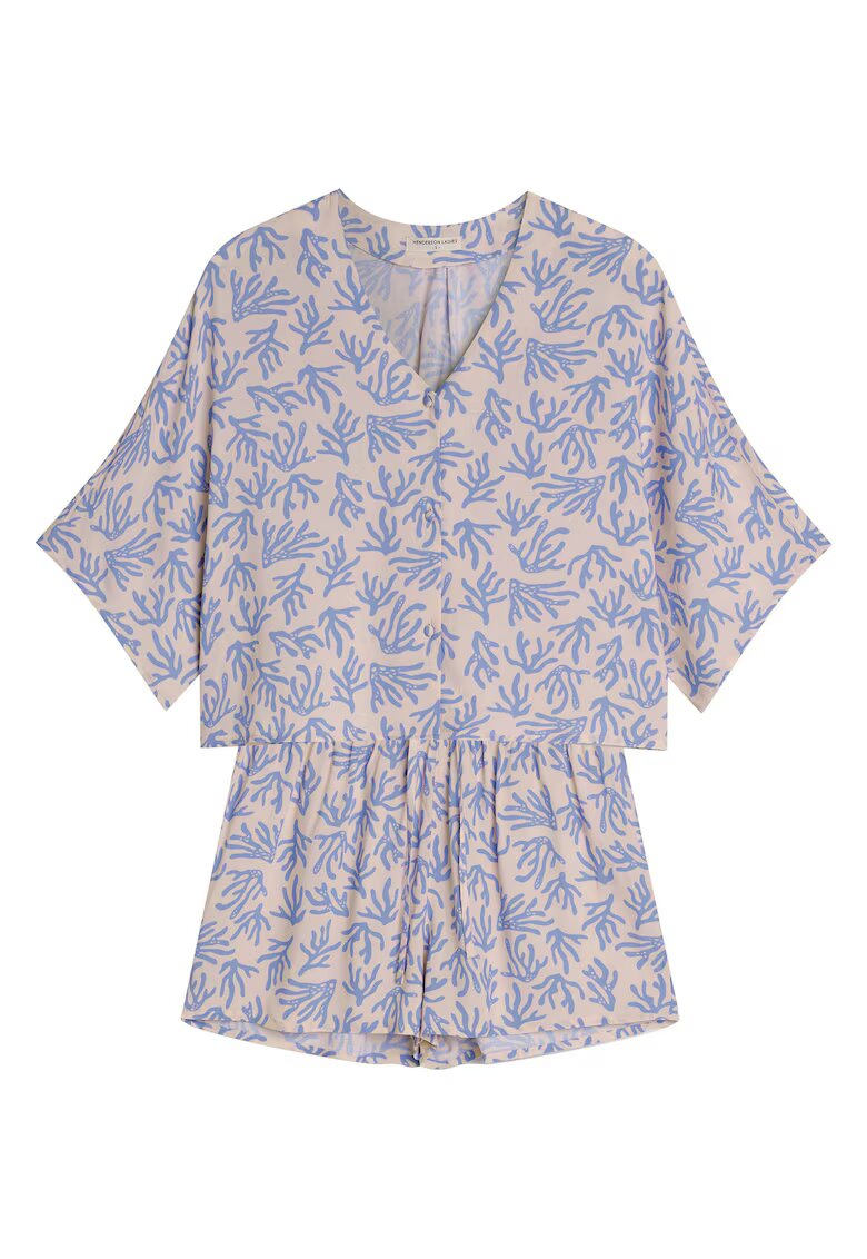 Henderson Pijama dama albastru aprins - imprimeu floral - maneca trei sferturi - scurta - viscoza