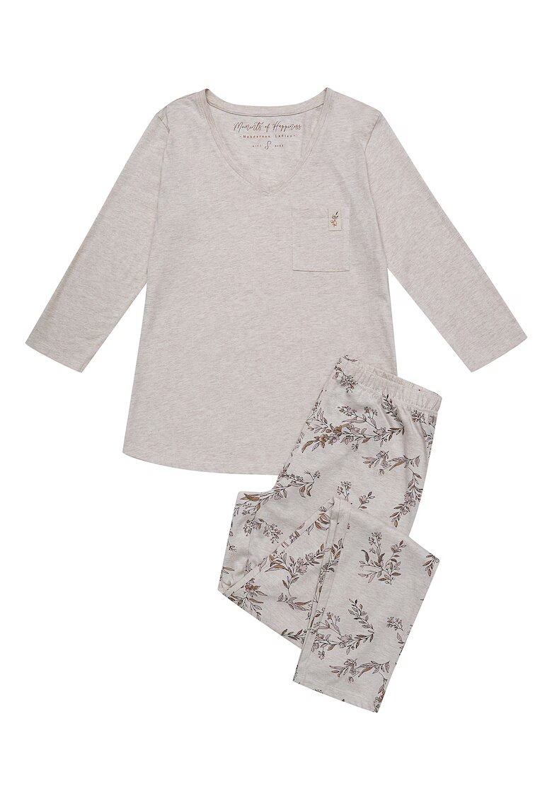 Henderson Pijama dama bej - bumbac - imprimeu floral - maneca lunga - lungi