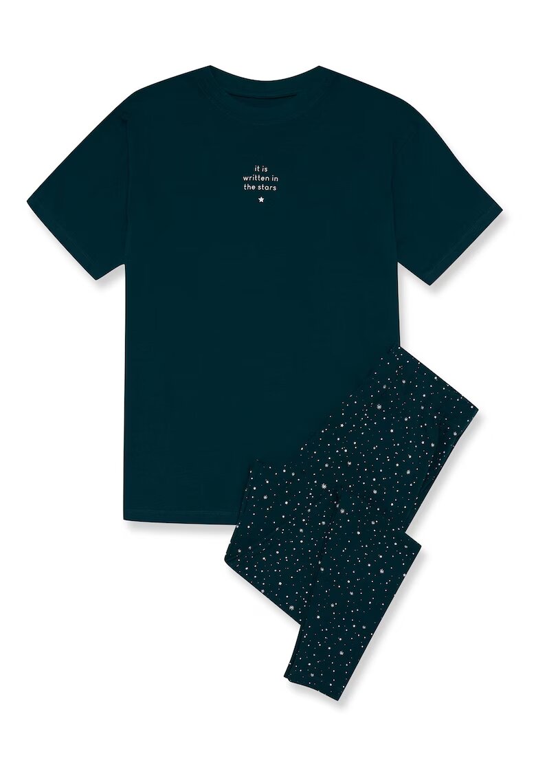 Henderson Pijama dama Febe - verde bumbac - imprimeu modern - maneca scurta - pantaloni lungi - Uni/Diverse