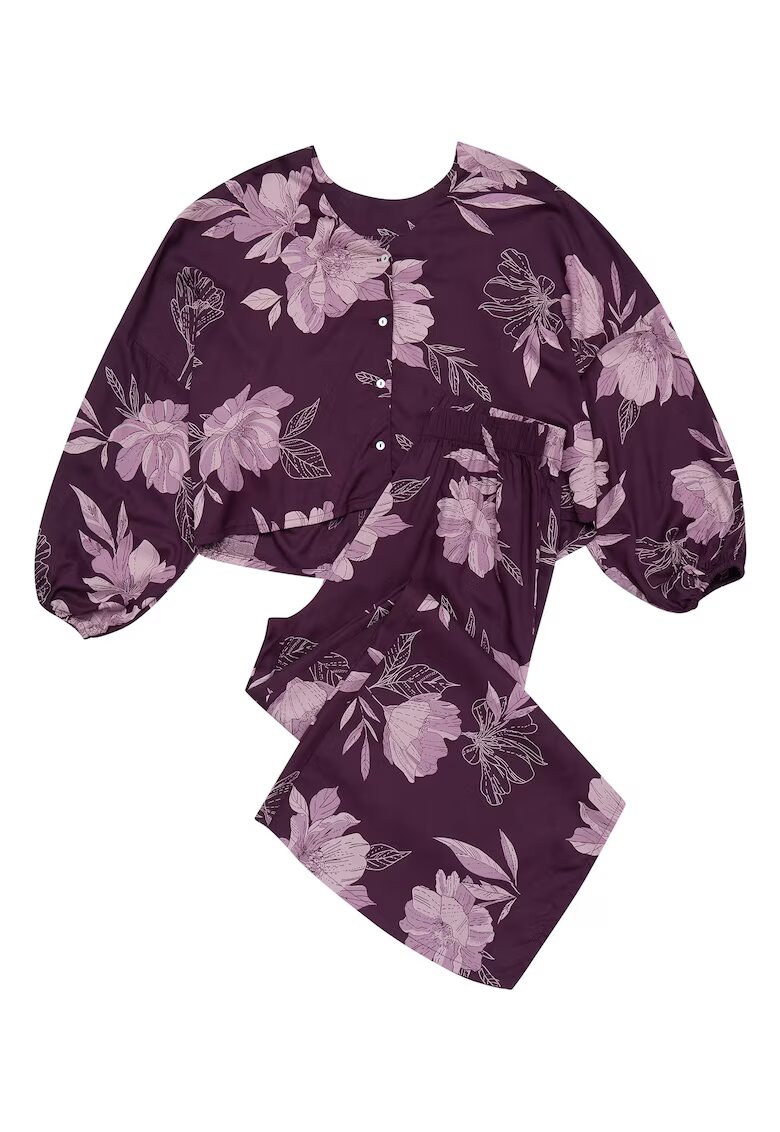Henderson Pijama dama Fleur - floral - violet - viscoza - maneca lunga - pantaloni lungi