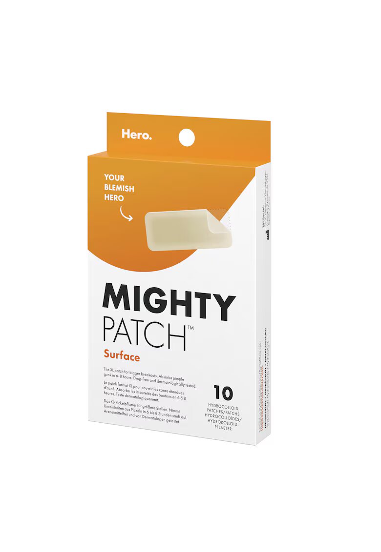Hero Cosmetics Plasturi hidrocoloidali cu acoperire extinsa Mighty Patch Surface - pentru cosurile de pe fata si corp - 10 bucati
