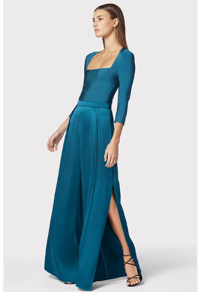 HERVE LEGER Pantaloni din matase cu croi evazat - talie inalta si crapatura pe picior
