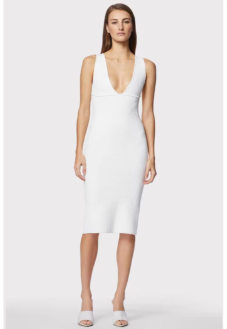 HERVE LEGER Rochie creion cu slit pe partea din spate - Alb