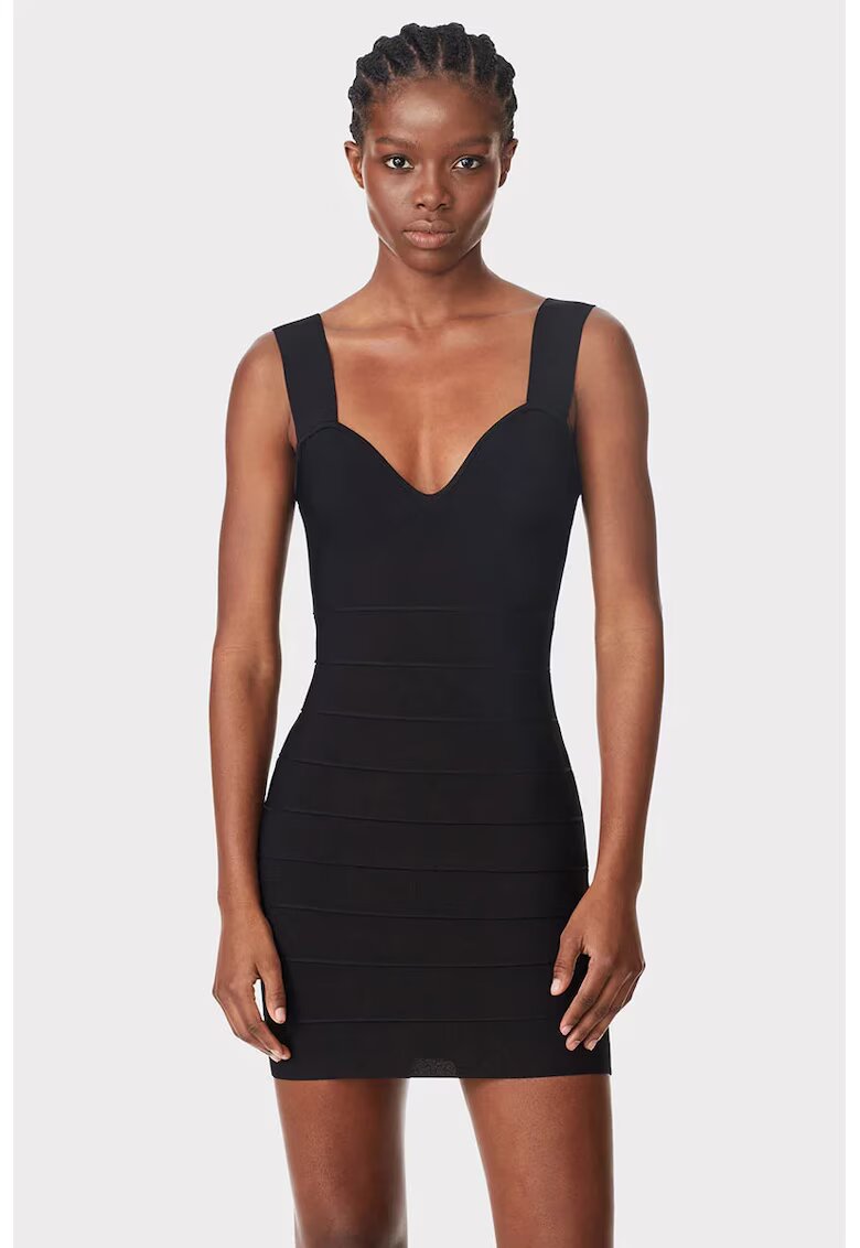 HERVE LEGER Rochie cu model suprapus si decolteu sweetheart - Negru