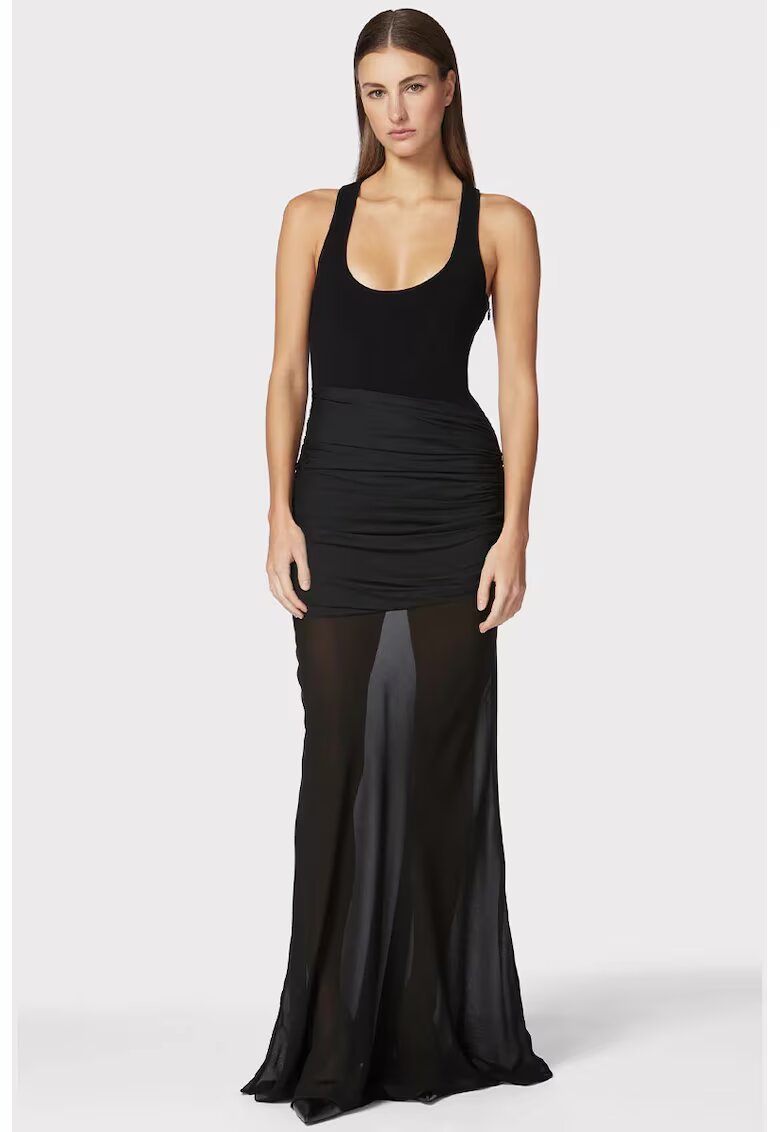 HERVE LEGER Rochie lunga - accentuata de o fusta semitransparenta si detalii drapate pe talie - Negru