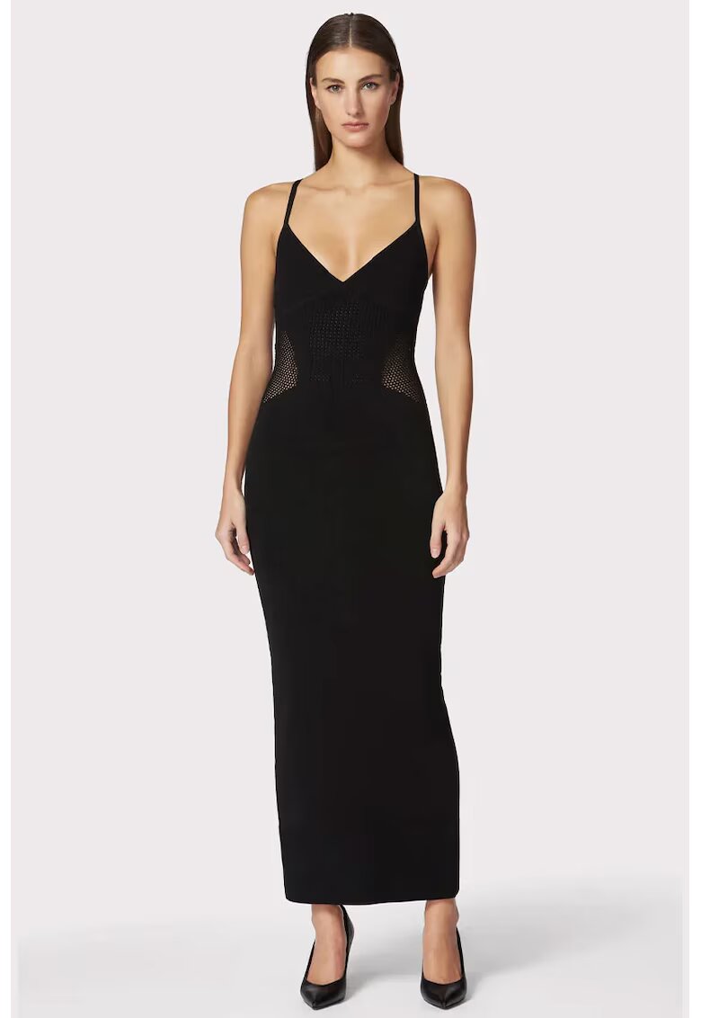 HERVE LEGER Rochie lunga cu bretele subtiri - cu decolteu in V si decupaj adanc pe spate - Negru