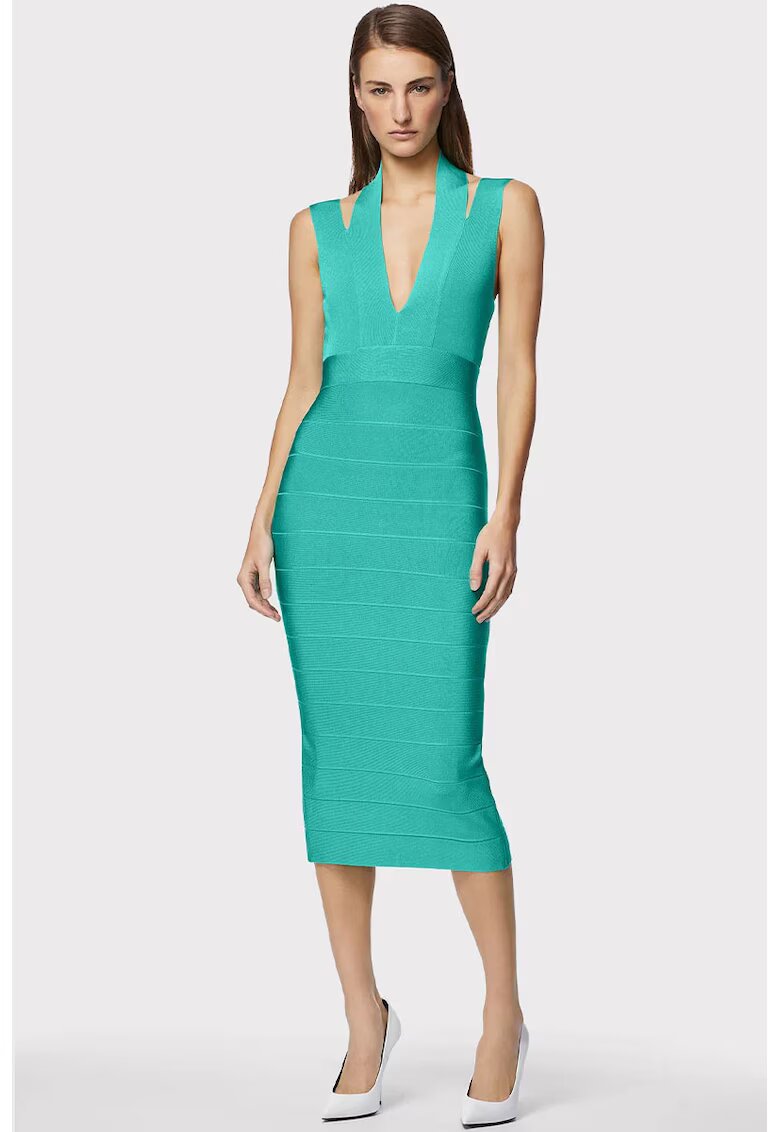 HERVE LEGER Rochie midi cu decolteu adanc in V - Verde