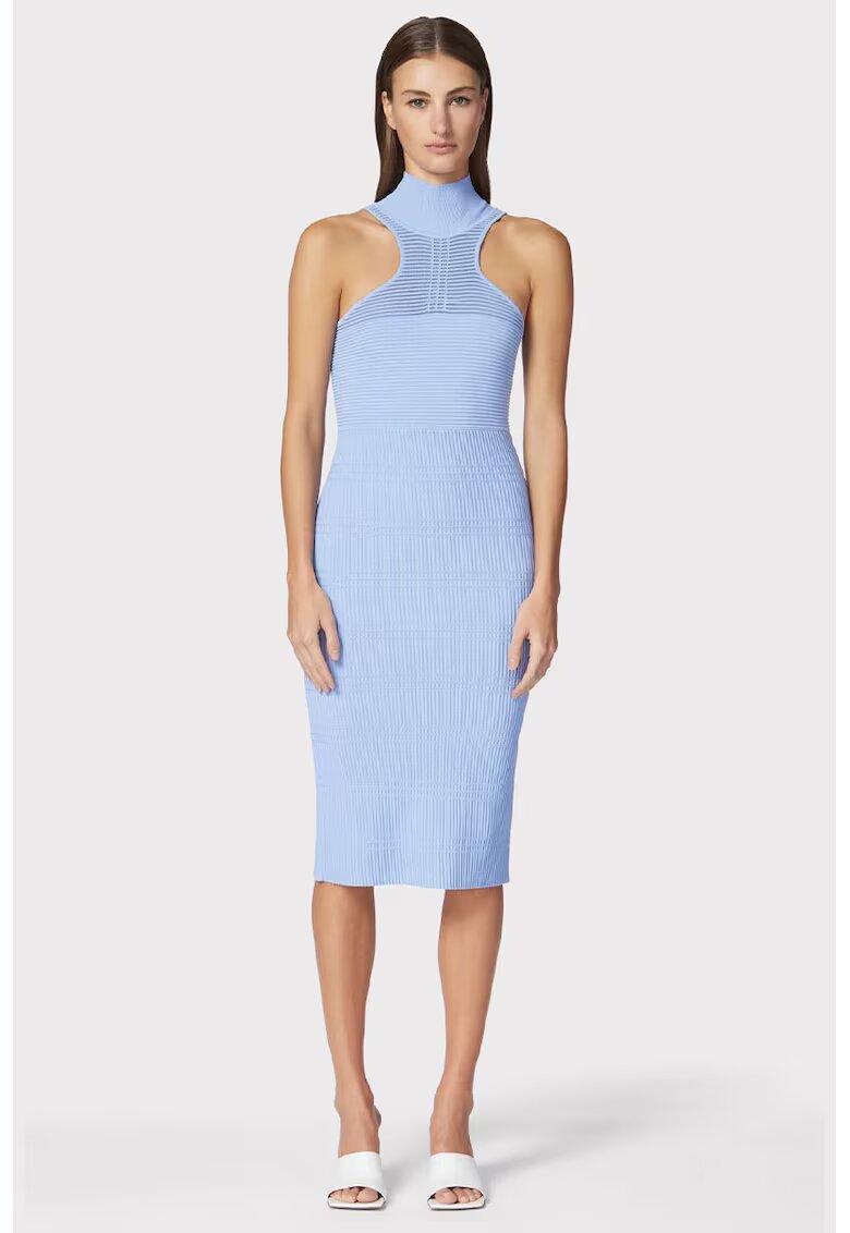 HERVE LEGER Rochie midi din tricot elastic - cu spate decupat - Albastru