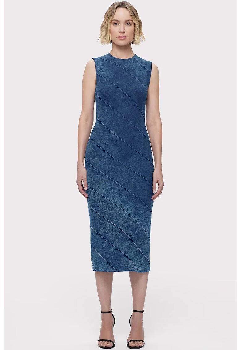 HERVE LEGER Rochie midi fara maneci cu aspect de denim si inchidere la spate prin fermoar - Albastru