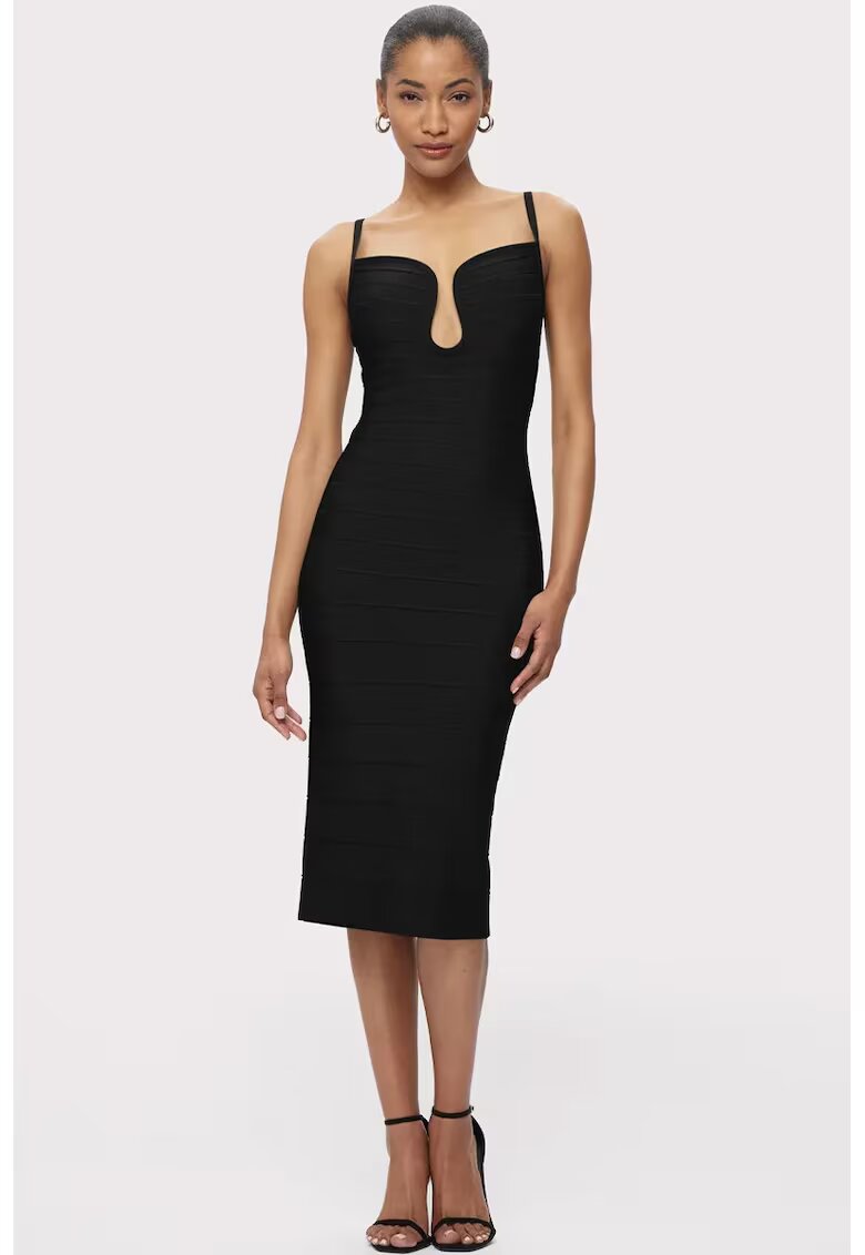 HERVE LEGER Rochie midi fara maneci si decolteu adanc - Negru