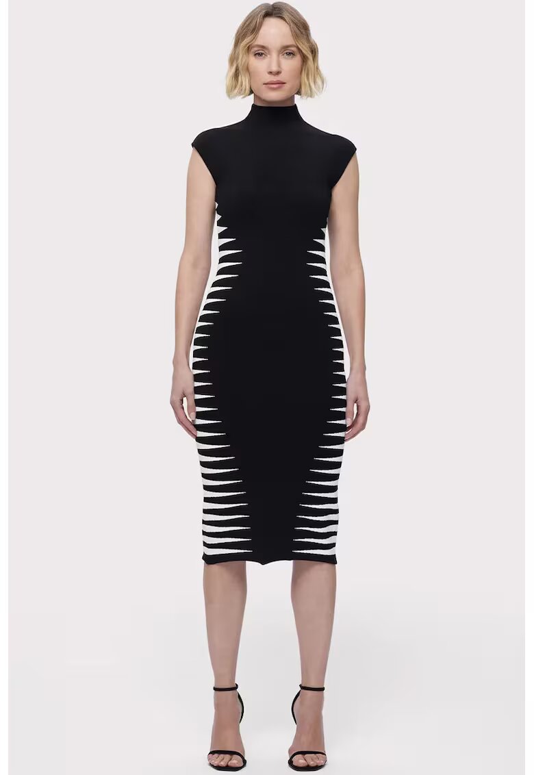 HERVE LEGER Rochie midi fara maneci si guler inalt - Negru
