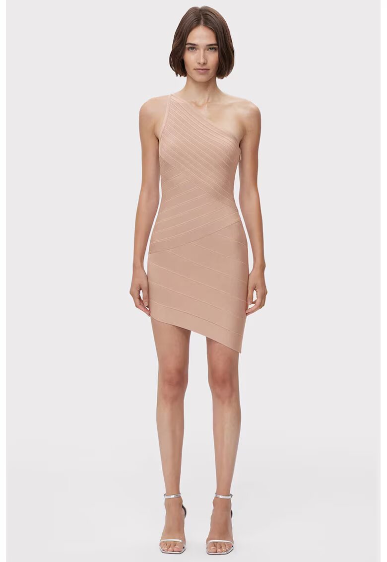 HERVE LEGER Rochie mini asimetrica cu umarul gol - Roz