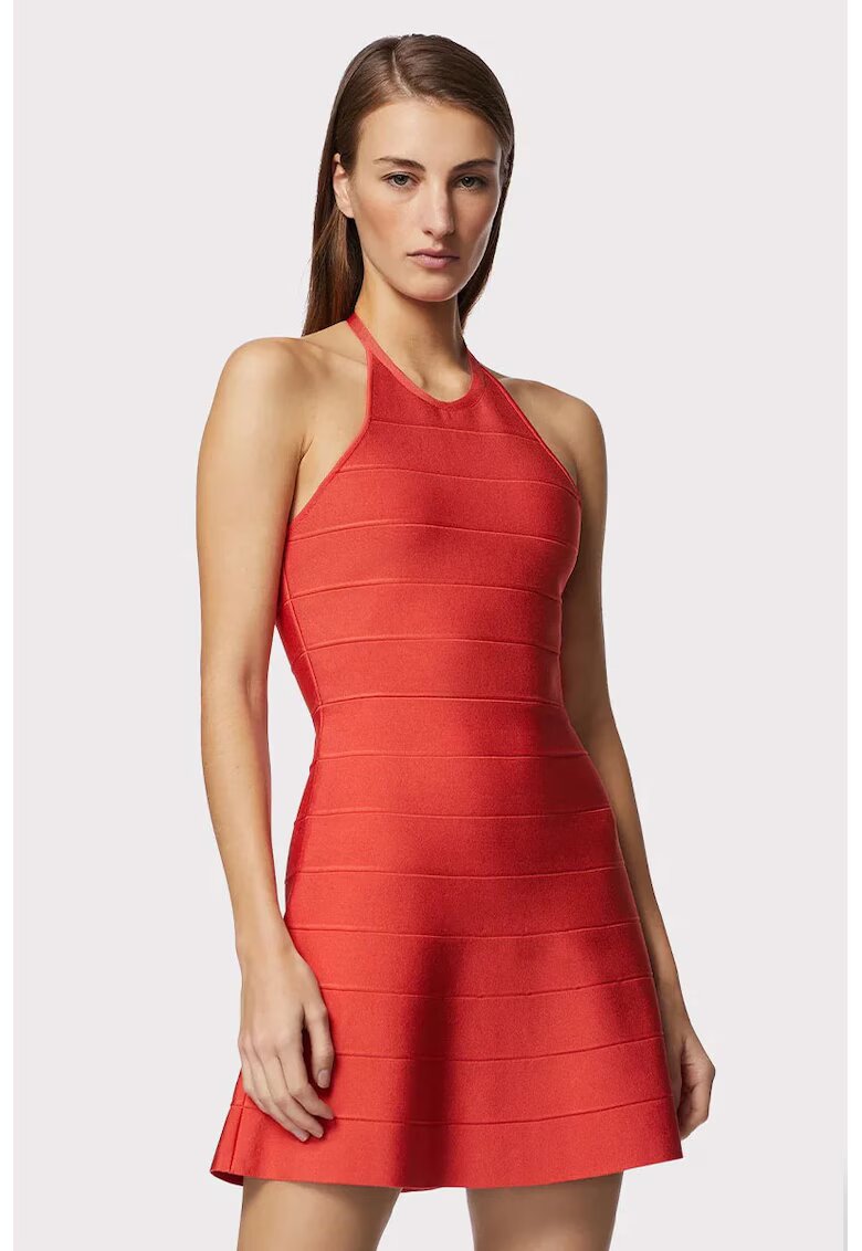 HERVE LEGER Rochie mini cu croiala in A si decolteu halter - Rosu