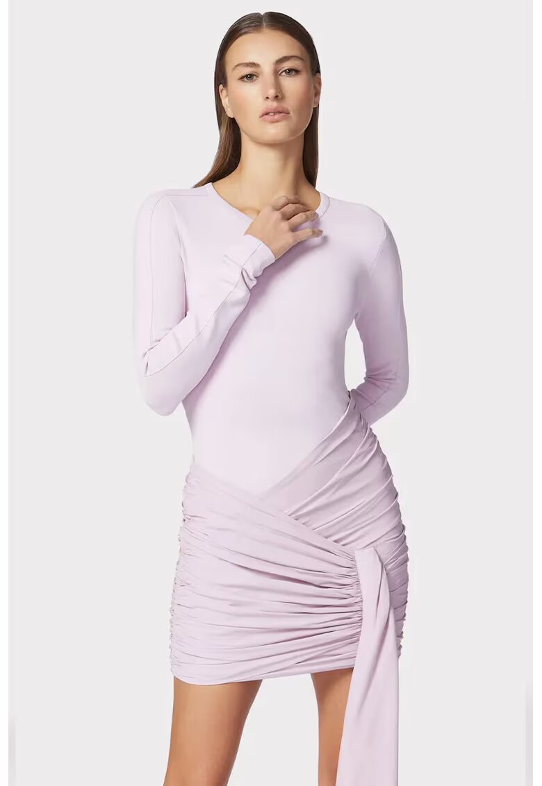HERVE LEGER Rochie mini cu maneca lunga si detalii drapate - Roz