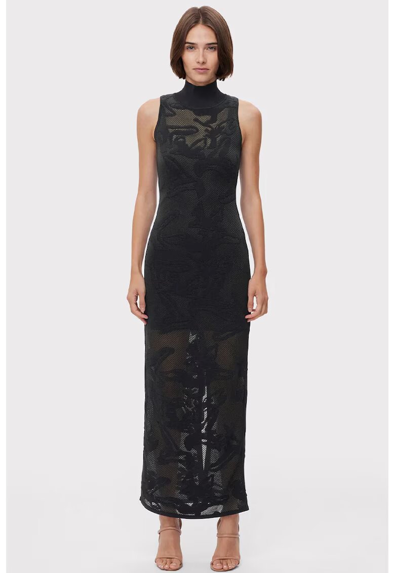 HERVE LEGER Rochie transparenta pana la glezna - fara maneci si guler inalt - Negru