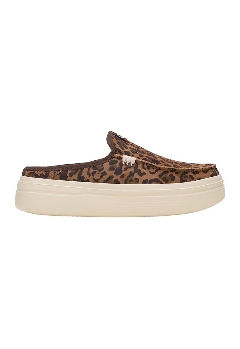HEYDUDE Pantofi loafer din piele intoarsa cu animal print - Maro