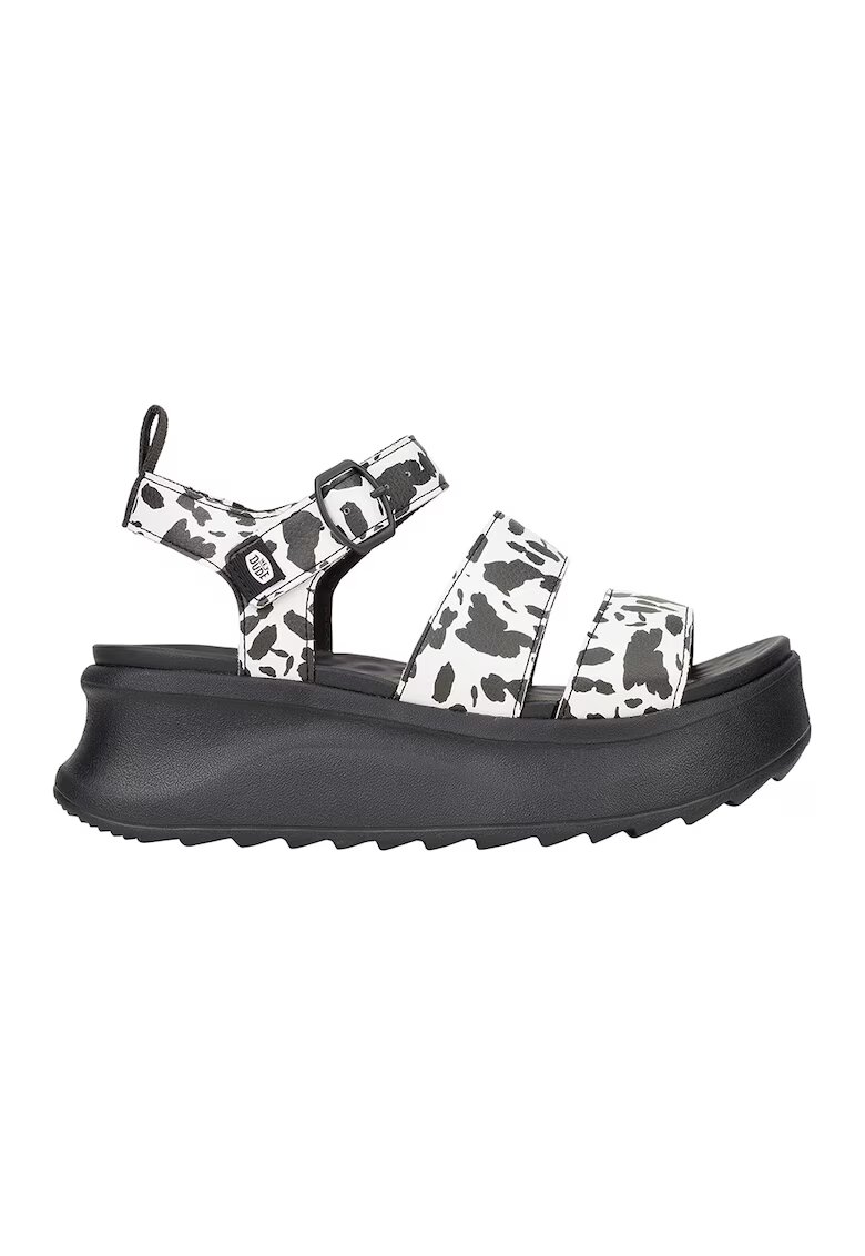 HEYDUDE Sandale cu talpa wedge si model - Alb/Negru