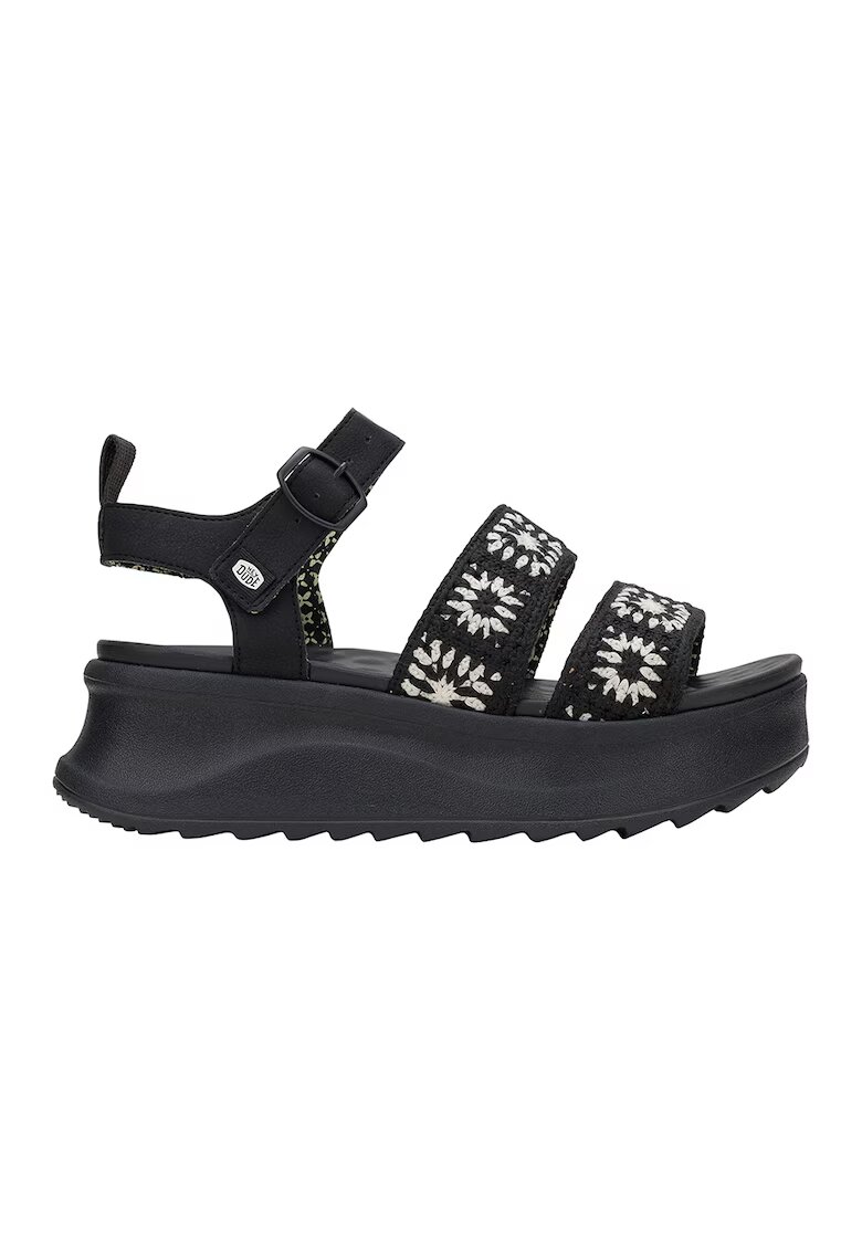 HEYDUDE Sandale din material textil cu talpa wedge - Alb/Negru