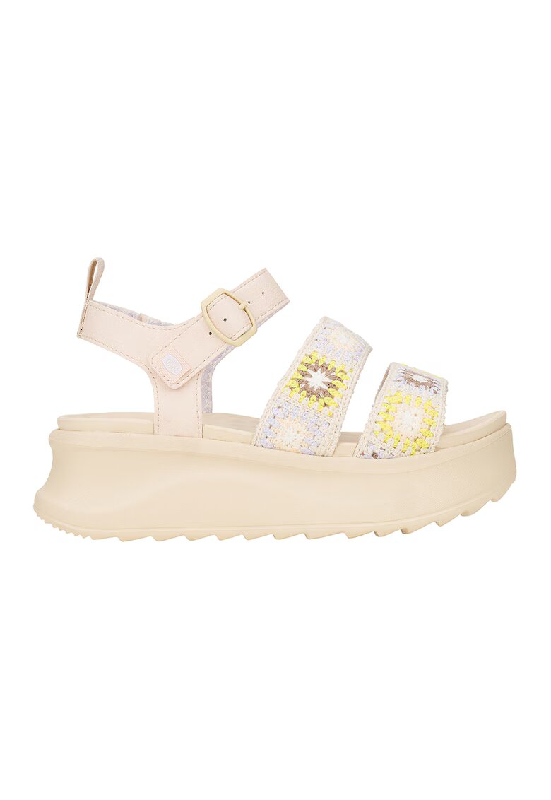 HEYDUDE Sandale din material textil cu talpa wedge - Maro/Galben/Bej