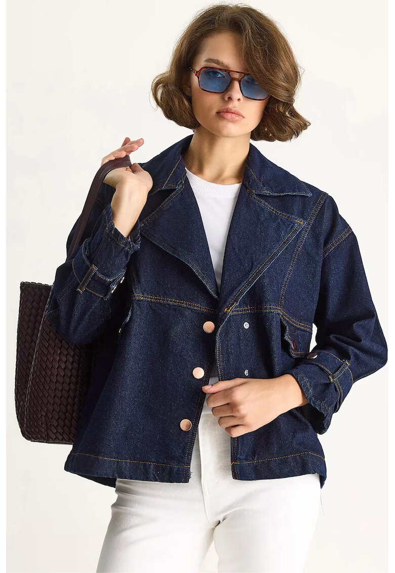 HiCCUP Bianco Lucci - Jacheta denim cu guler si inchidere cu nasturi