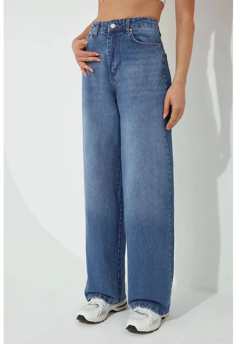 HiCCUP Blugi dama denim - croiala larga - talie normala - lungime lunga - albastru