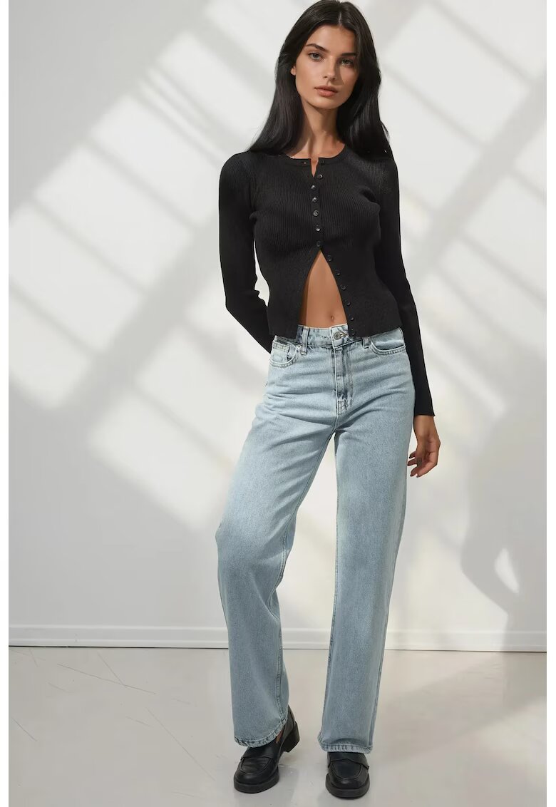 HiCCUP Blugi dama - picior drept - talie inalta - albastru deschis - denim