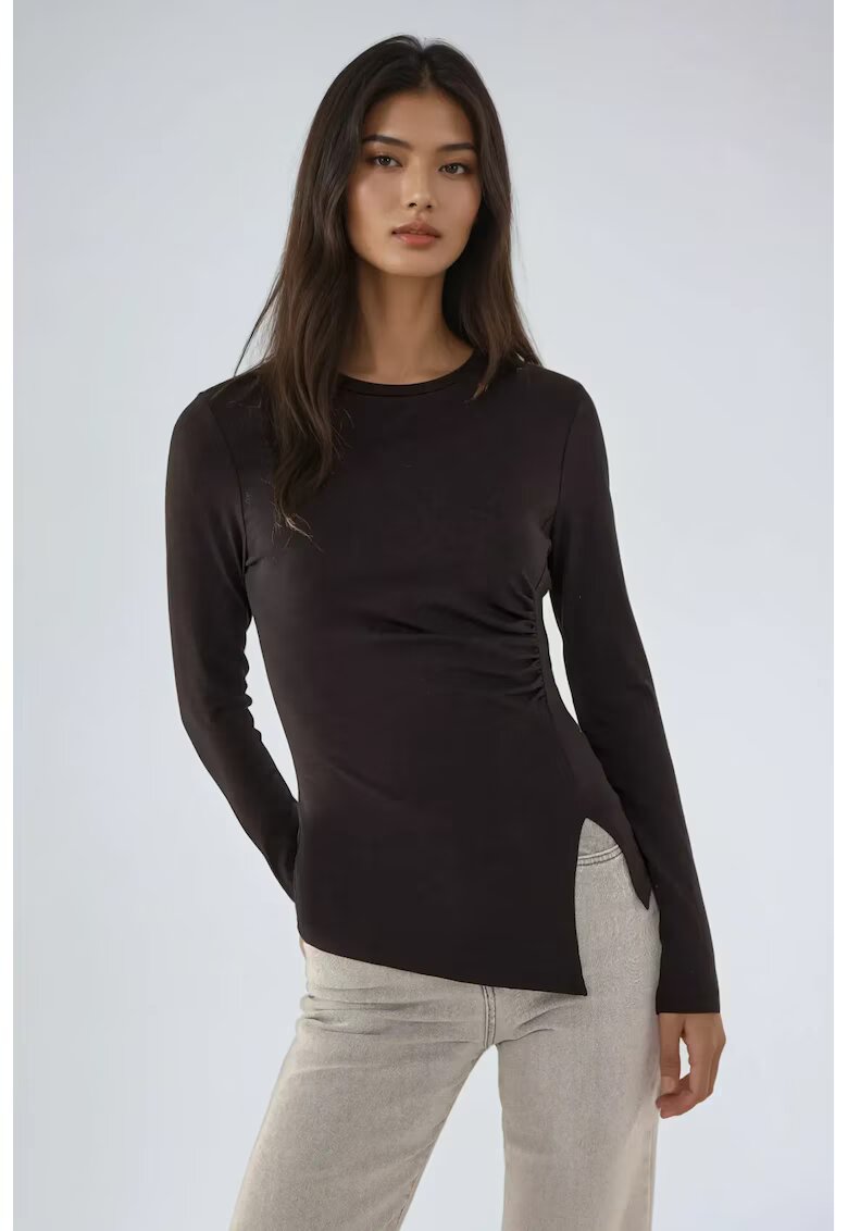 HiCCUP Bluza asimetrica - maneca lunga - guler rotund - neagra - poliester-acril