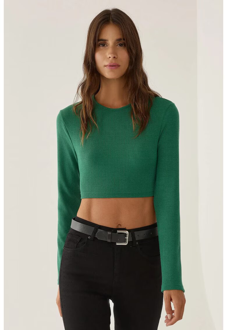 HiCCUP Bluza crop cu maneca lunga din amestec de bumbac