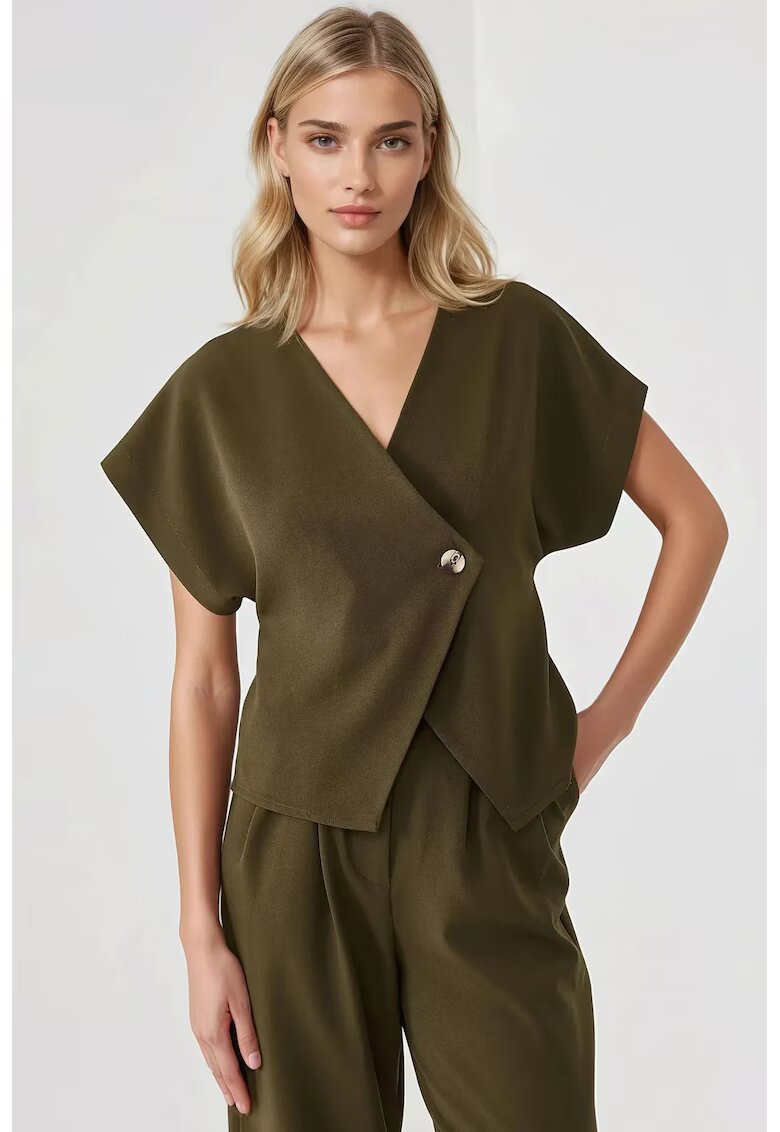 HiCCUP Bluza dama - ajustata - decolteu in V - textil - Verde